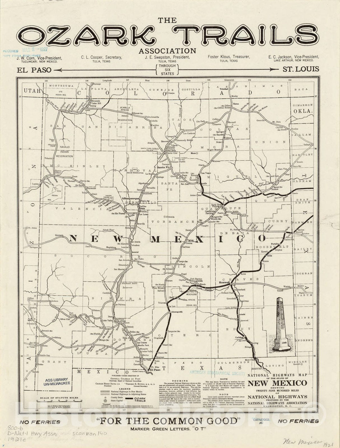 Map : New Mexico 1921 1, National highways map of the state of New Mexico : showing twenty-nine hundred miles of national highways, Antique Vintage Reproduction