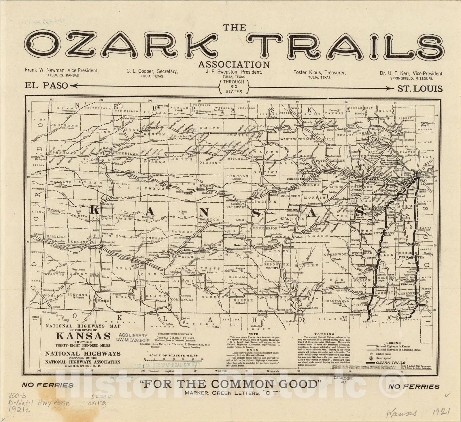 Historic Map : Kansas 1921 2, National highways map of the state of Kansas : showing thirty-eight hundred miles of national highways