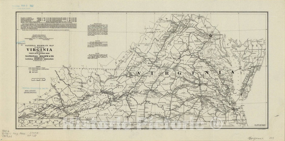 Map : Virgnia 1919, National highways map of the state of Virginia: showing twenty-seven hundred miles of national highways