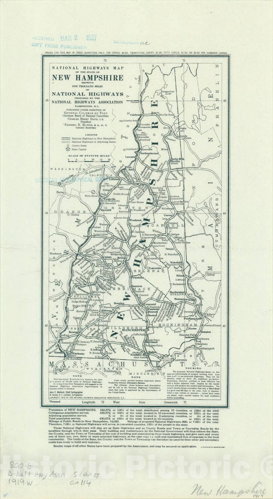 Map : New Hampshire 1919, National highways map of the state of New Hampshire: showing one thousand miles of national highways