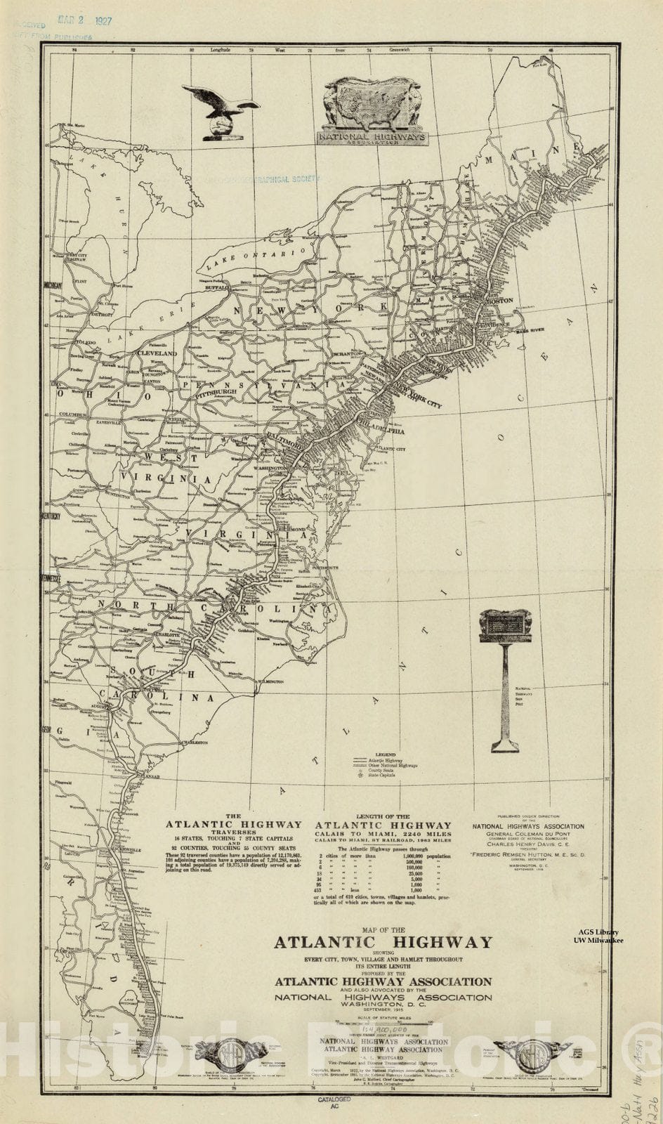 Map : United States 1922, Map of the Atlantic Highway : showing every city, town, village and hamlet throughout its entire length , Antique Vintage Reproduction