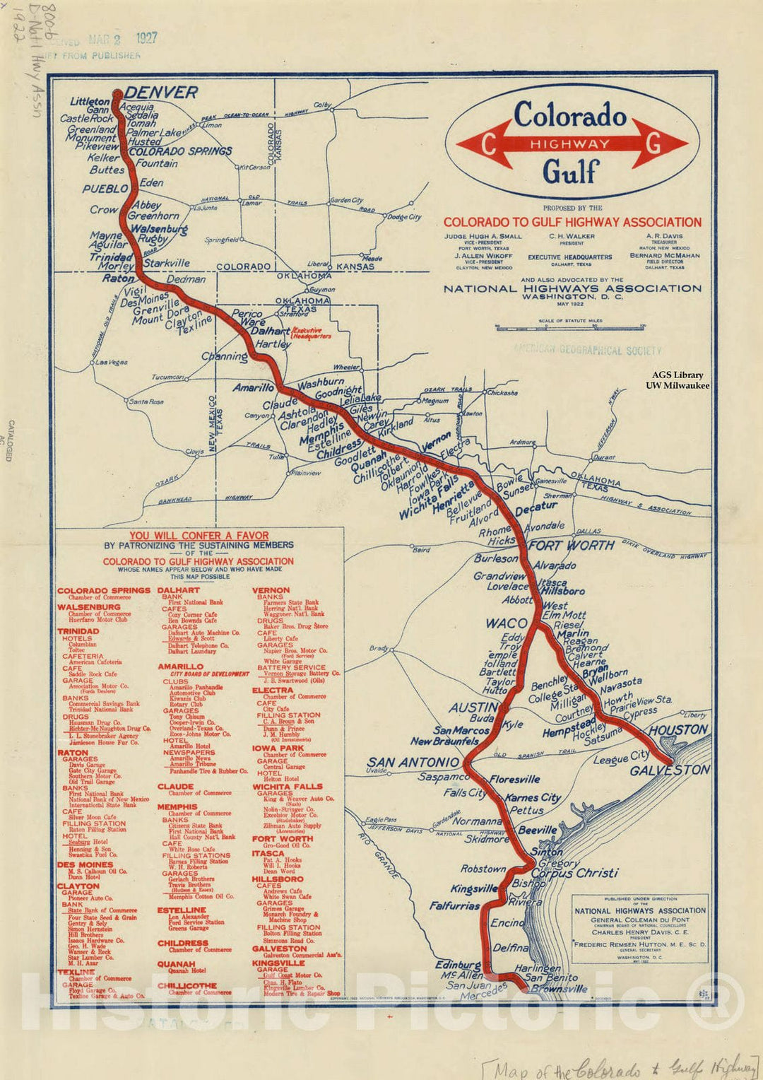 Map : United States 1922, [Map of the Colorado to Gulf Highway]., Antique Vintage Reproduction