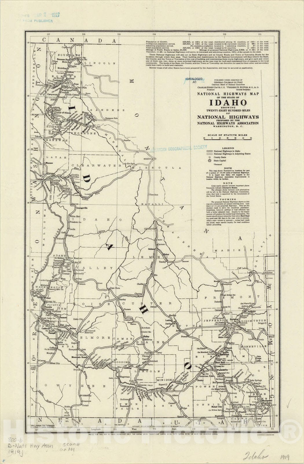 Map : Idaho 1919, National highways map of the state of Idaho : showing twenty-eight hundred miles of national highways