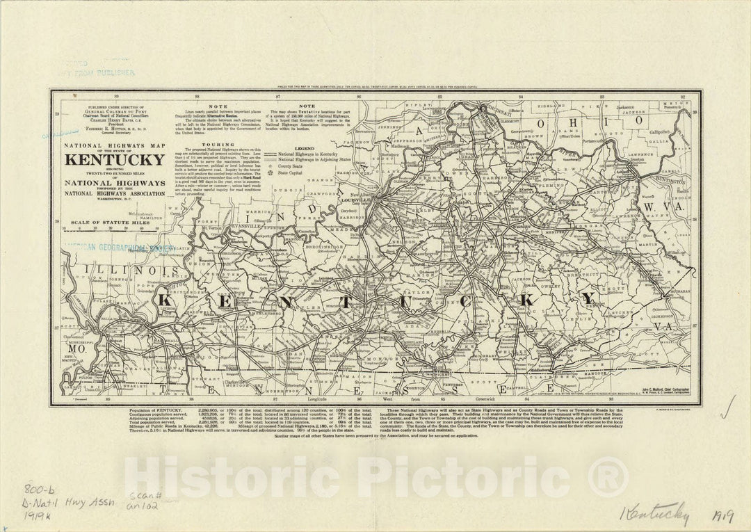 Map : Kentucky 1919, National highways map of the state of Kentucky: showing twenty-two hundred miles of national highways