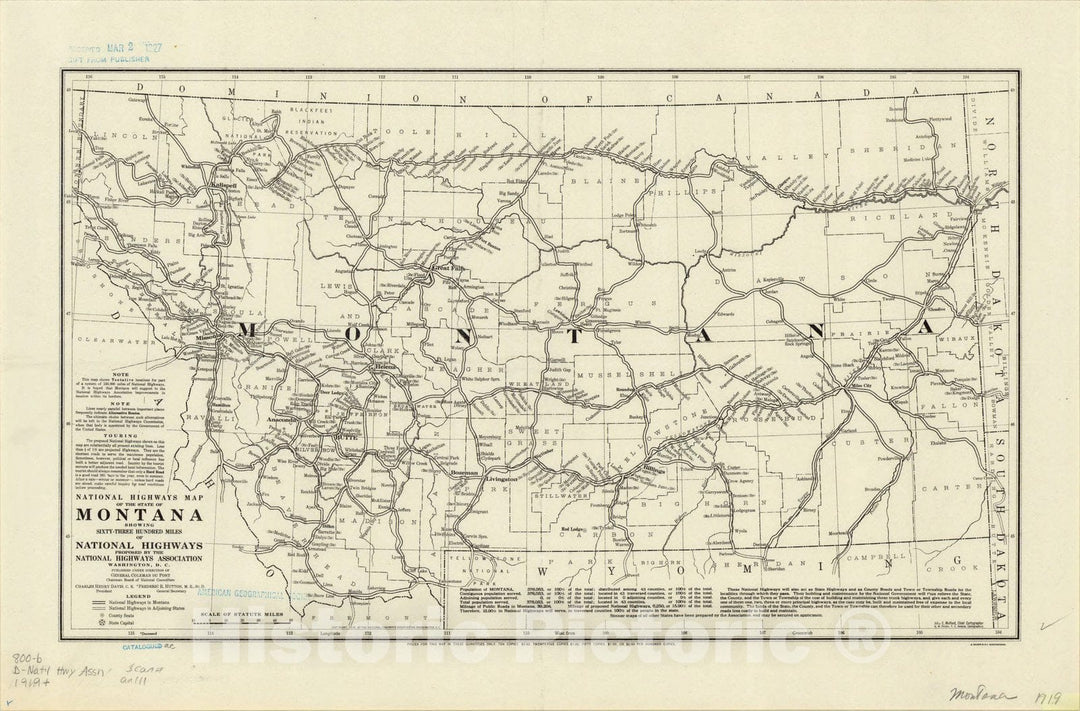 Map : Montana 1919, National highways map of the state of Montana : showing sixty-three hundred miles of national highways