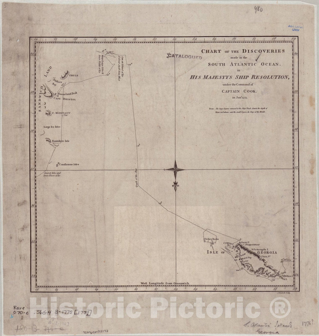 Historic Map : South Atlantic Ocean 1777, Chart of the discoveries made in the South Atlantic Ocean in His Majestys ship Resolution under the command of Captain Cook in Jany 1775