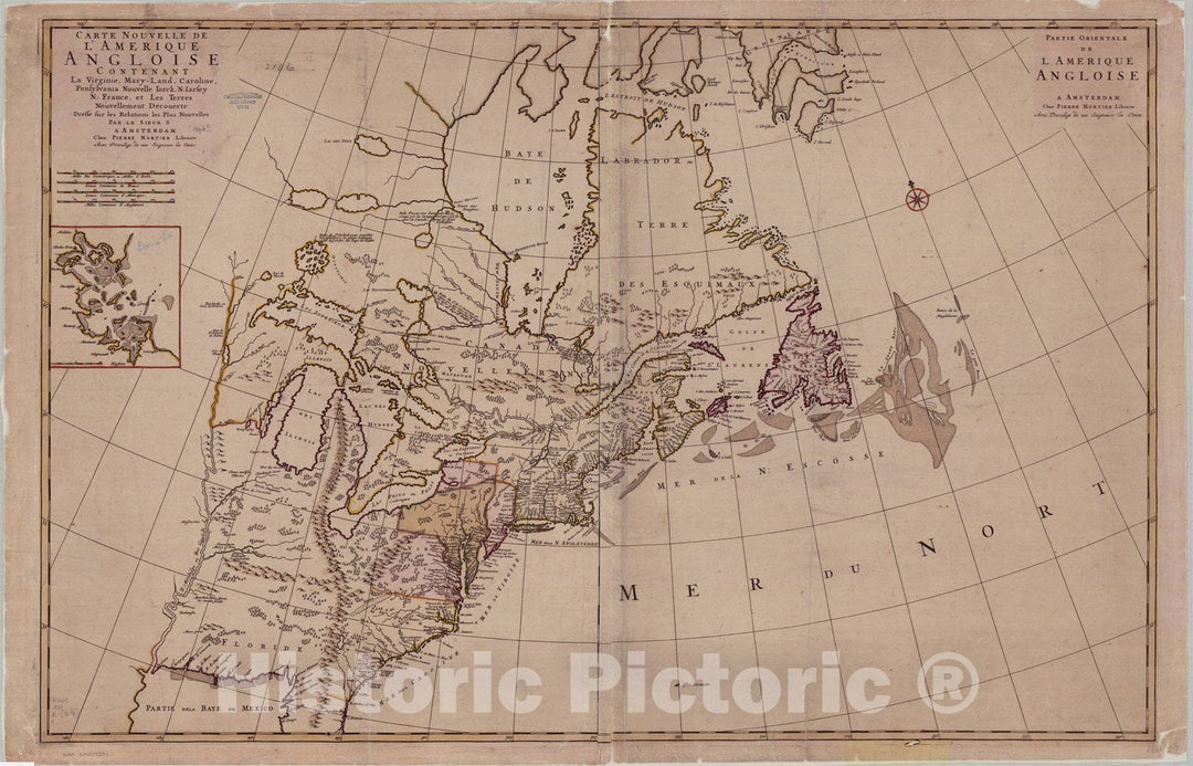 Map : North American 1696, Antique Vintage Reproduction