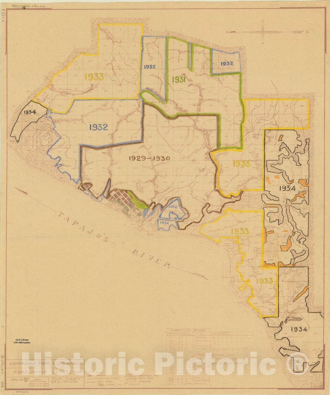 Map : Fordlandia, Brazil 1936, Fordlandia estatemap , Antique Vintage Reproduction