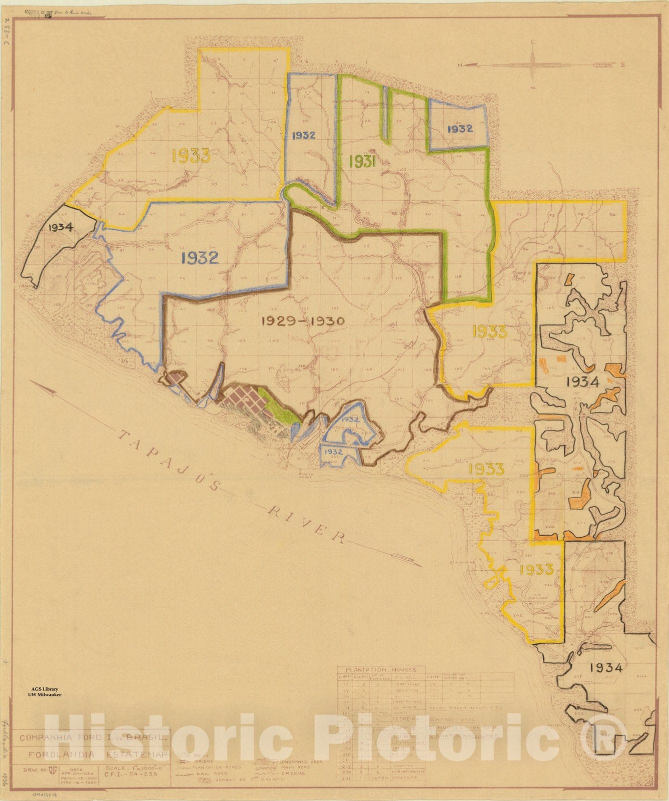 Map : Fordlandia, Brazil 1936, Fordlandia estatemap , Antique Vintage Reproduction