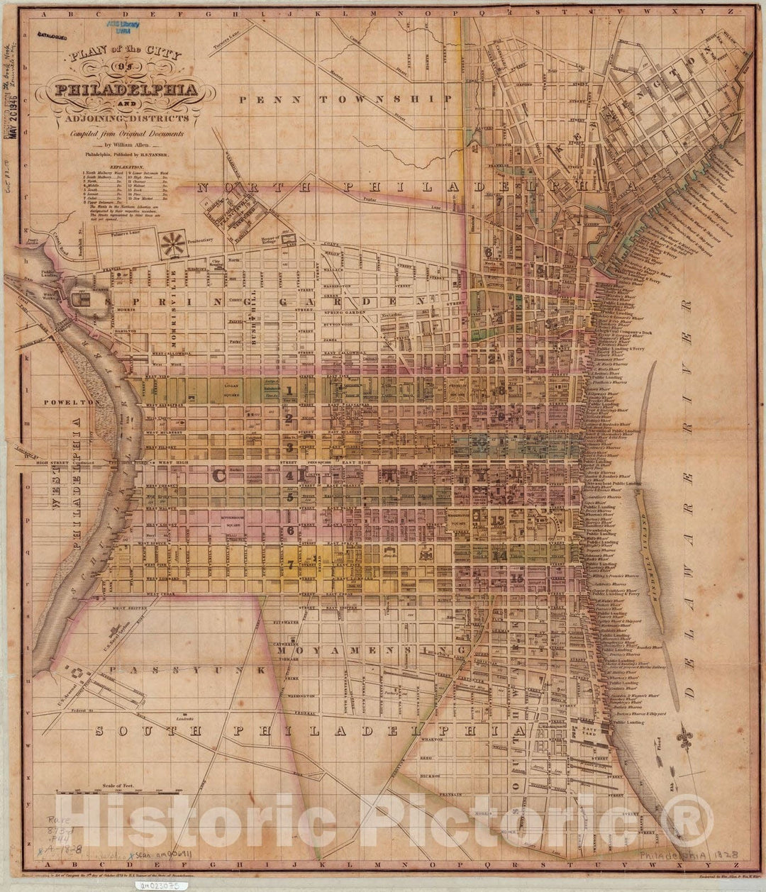 Map : Philadelphia, Pennsylvania 1828 2, Plan of the city of Philadelphia and adjoining districts , Antique Vintage Reproduction