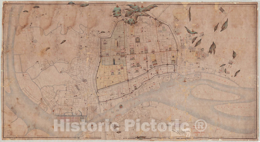 Map : Canton, China 1862, [Canton, China] 1862, Antique Vintage Reproduction