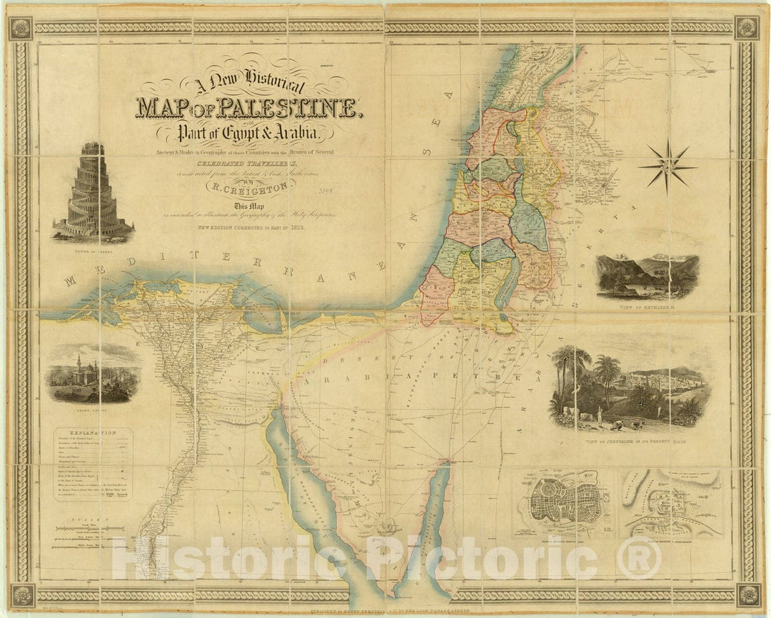 Map : Palestine and Egypt 1838, Antique Vintage Reproduction