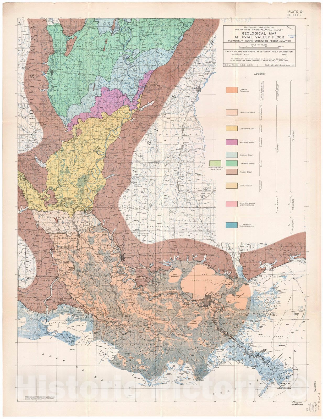 Map : Lower Mississippi River 1944 1, Geological investigation of the alluvial valley of the lower Mississippi river , Antique Vintage Reproduction