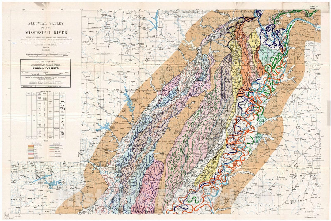 Map : Lower Mississippi River 1944 26, Geological investigation of the alluvial valley of the lower Mississippi river , Antique Vintage Reproduction