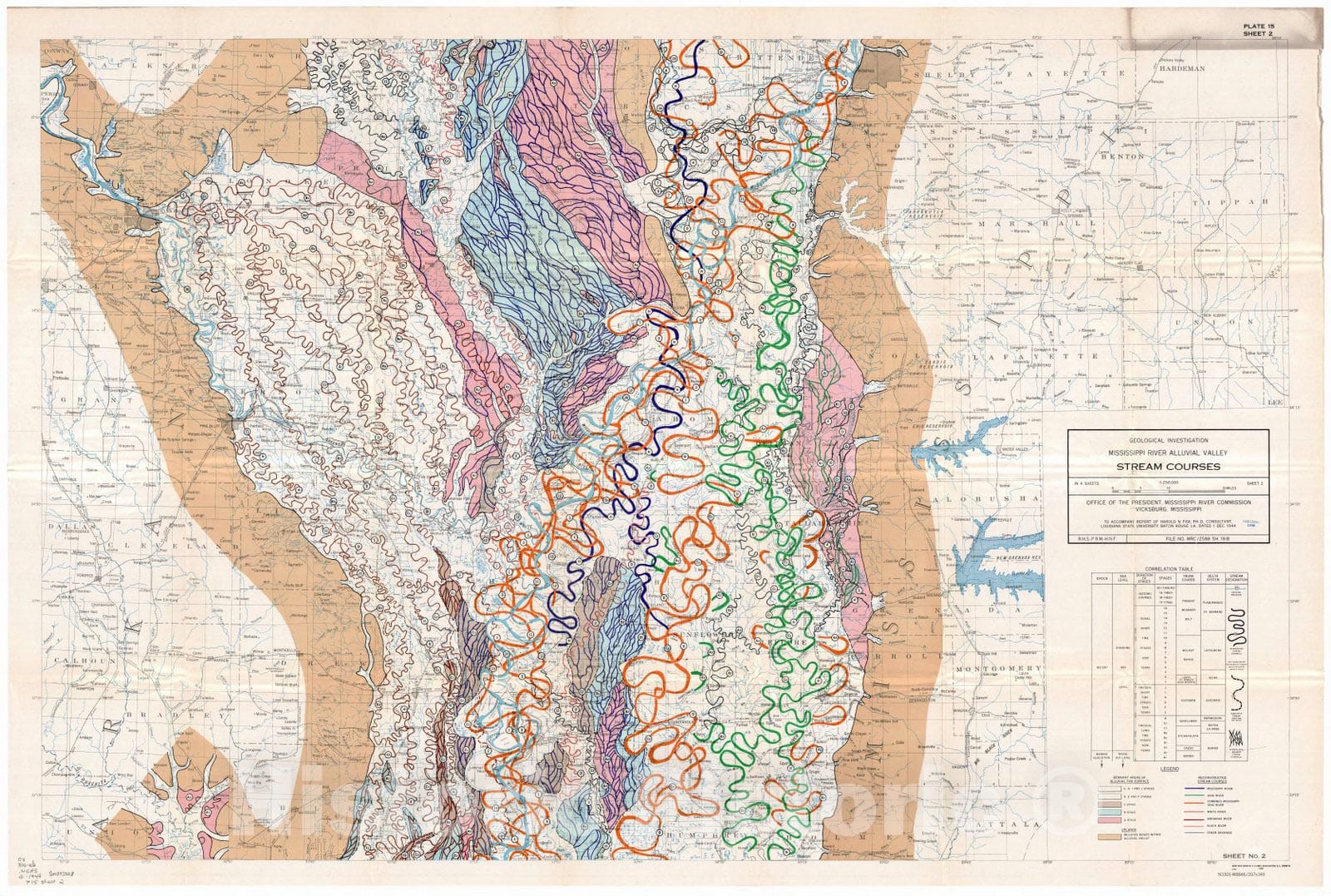 Map : Lower Mississippi River 1944 12, Geological investigation of the alluvial valley of the lower Mississippi river , Antique Vintage Reproduction