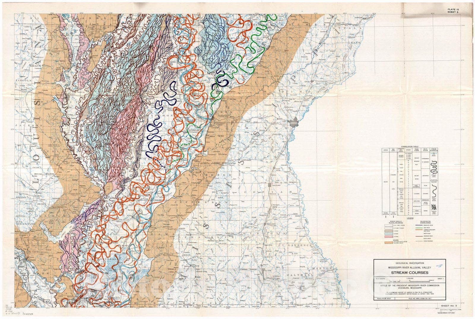 Map : Lower Mississippi River 1944 18, Geological investigation of the alluvial valley of the lower Mississippi river , Antique Vintage Reproduction