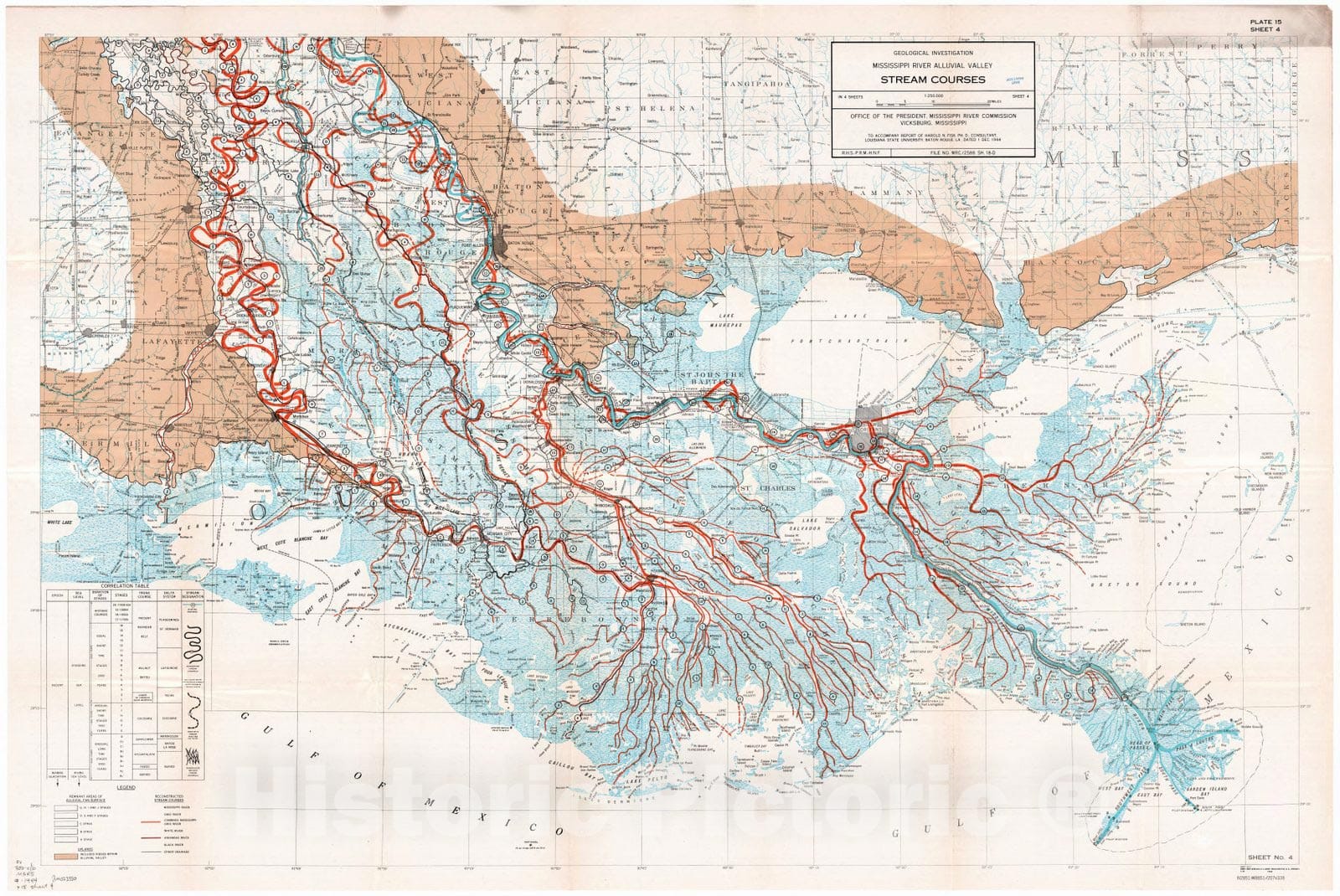 Map : Lower Mississippi River 1944 19, Geological investigation of the alluvial valley of the lower Mississippi river , Antique Vintage Reproduction