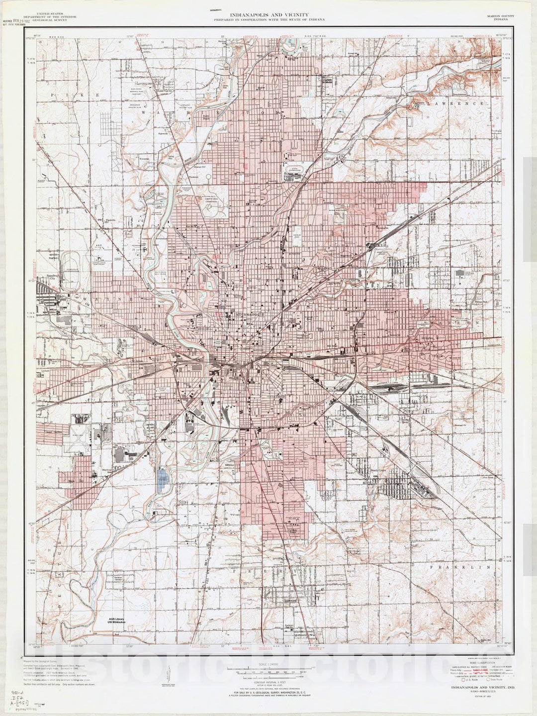 Map : Indianapolis, Indiana 1951, Indianapolis and vicinity, Marion County, Indiana , Antique Vintage Reproduction