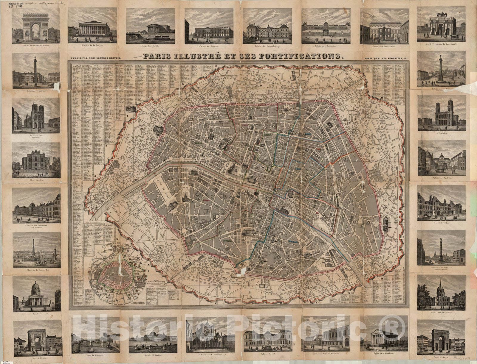 Map : Paris, France 1853, Paris illustre et ses fortifications , Antique Vintage Reproduction