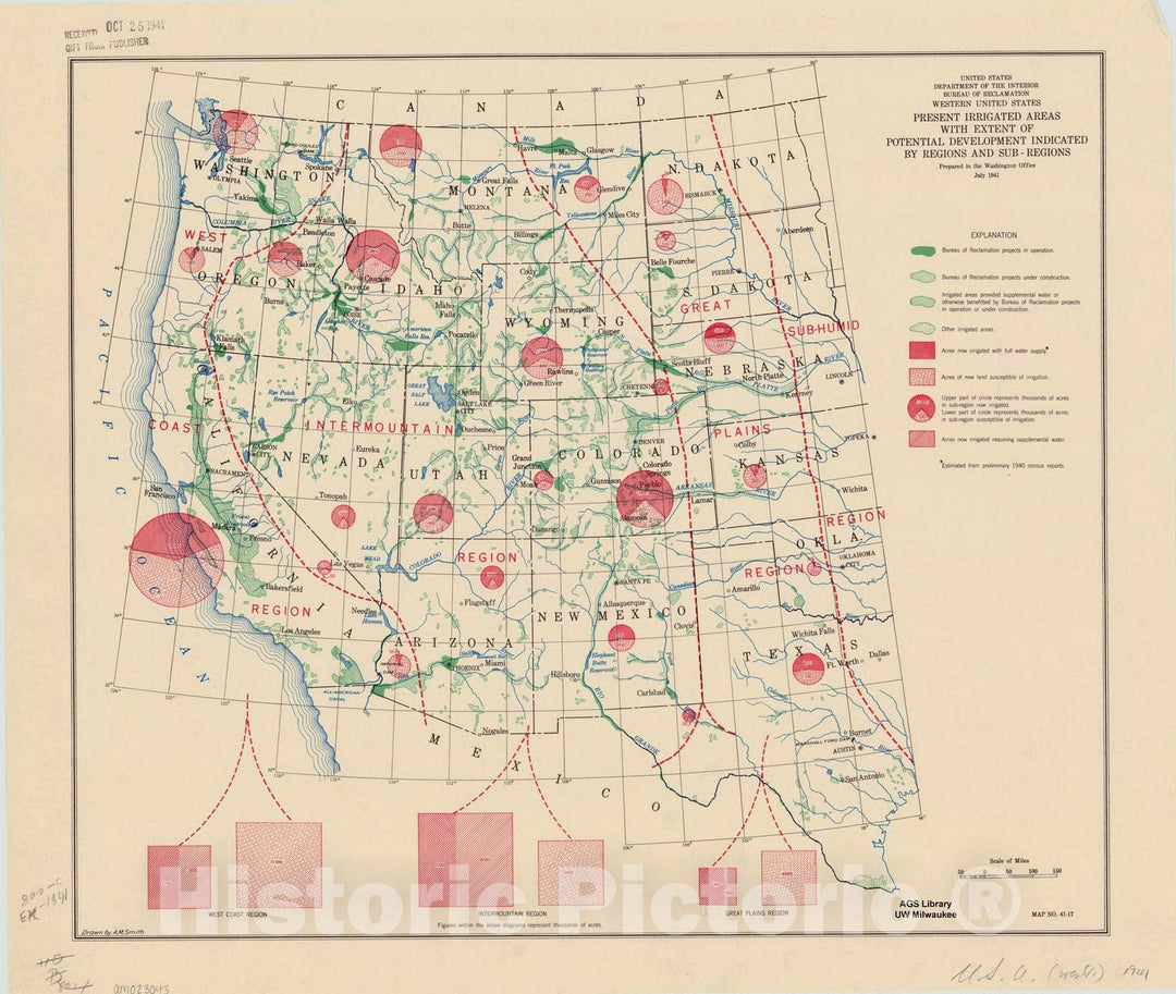 Historic Map : United States, western 1941 2, Western United States, present irrigated areas with extent of potential development indicated by regions and sub-regions