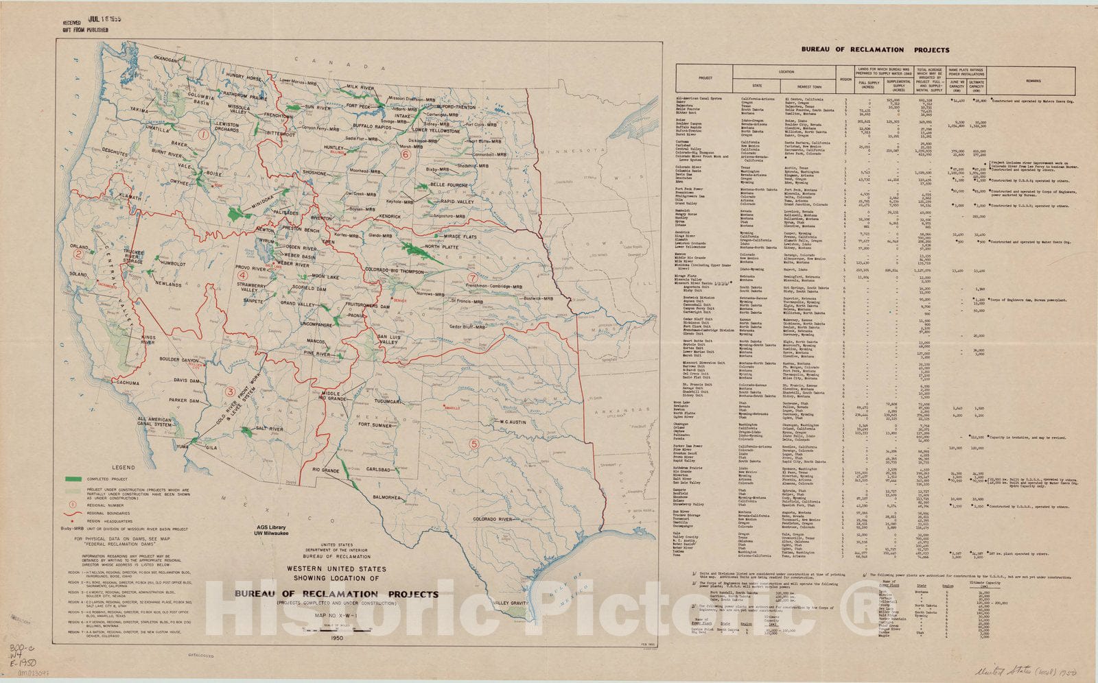 Map : United States, western 1950, Antique Vintage Reproduction