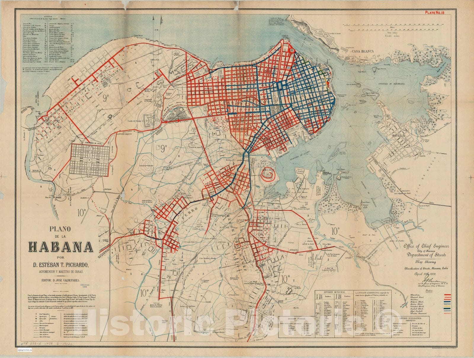 Map : Havana, Cuba 1902, Plano de la Habana : map showing classification of streets, Havana, Cuba April 30th, 1902 , Antique Vintage Reproduction