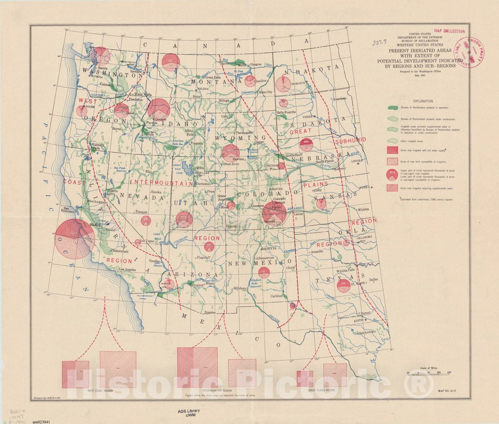 Historic Map : United States, western 1941 1, Western United States, present irrigated areas with extent of potential development indicated by regions and sub-regions