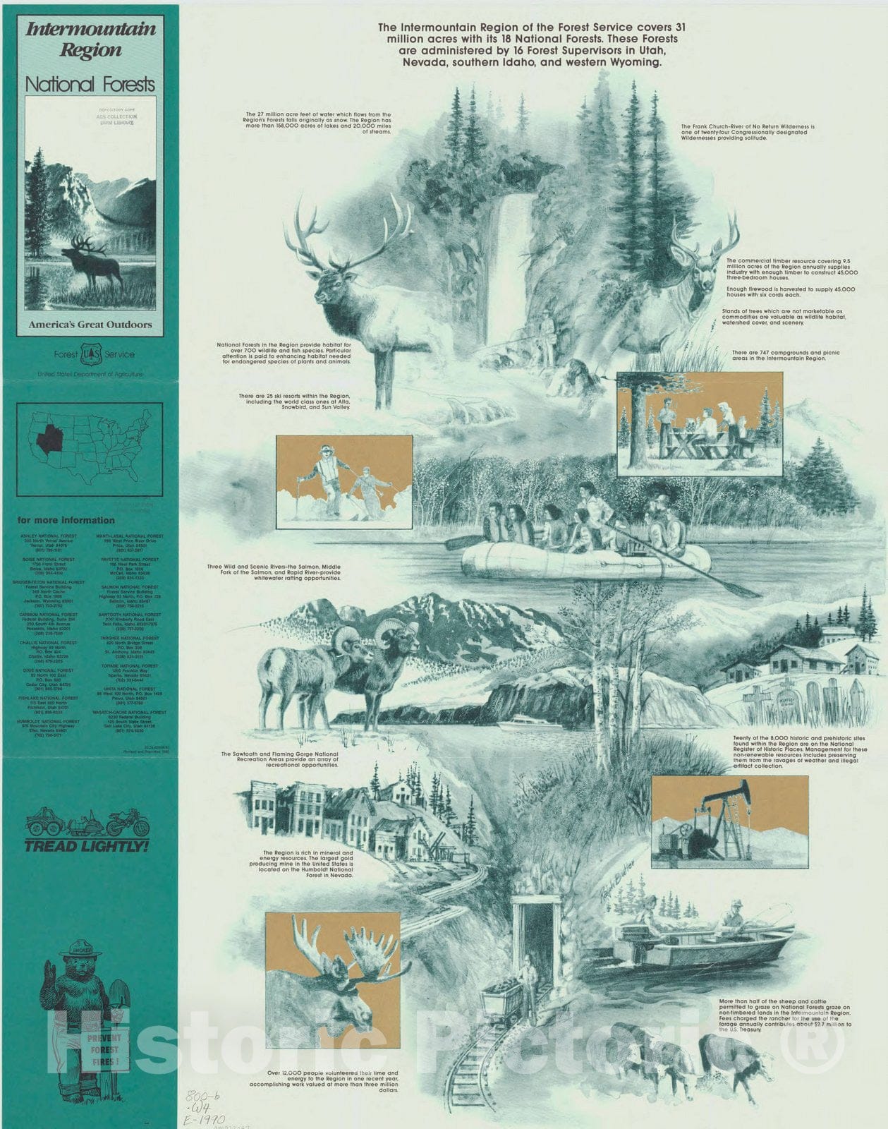 Map : United States, western 1990 2, Intermountain Region national forests , Antique Vintage Reproduction