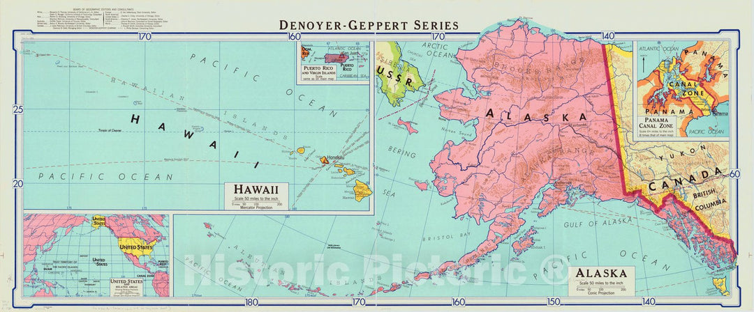 Map : Hawaii and Alaska 1964, United States , Antique Vintage Reproduction