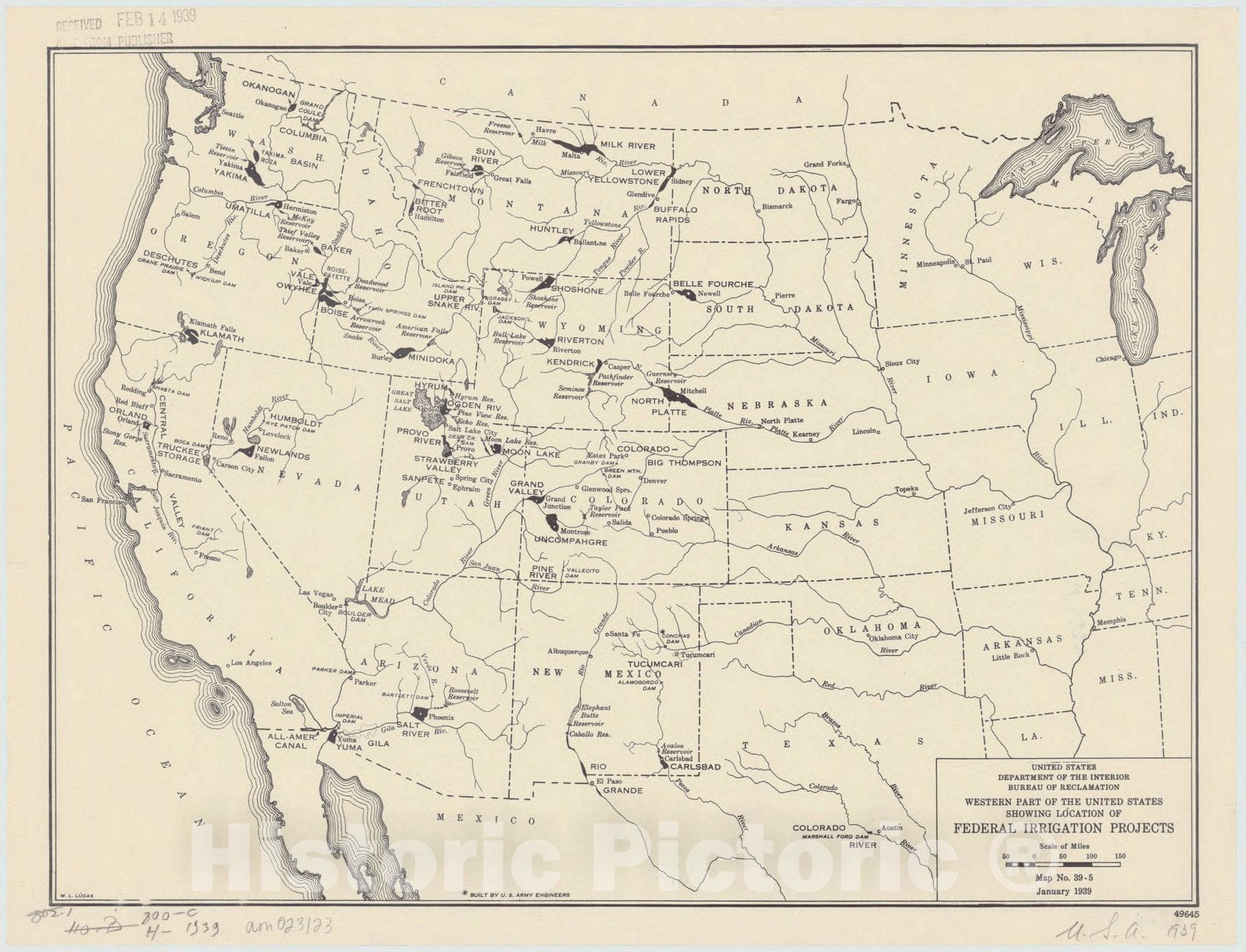 Map : United States, Western 1939, Antique Vintage Reproduction