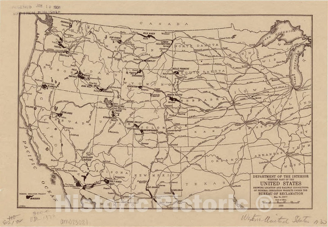 Map : United States, western 1930, Antique Vintage Reproduction