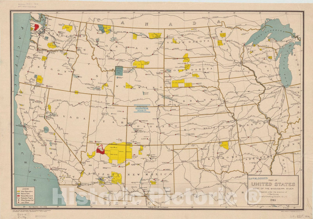 Map : United States, western 1914, Part of United States west of the Mississippi River , Antique Vintage Reproduction