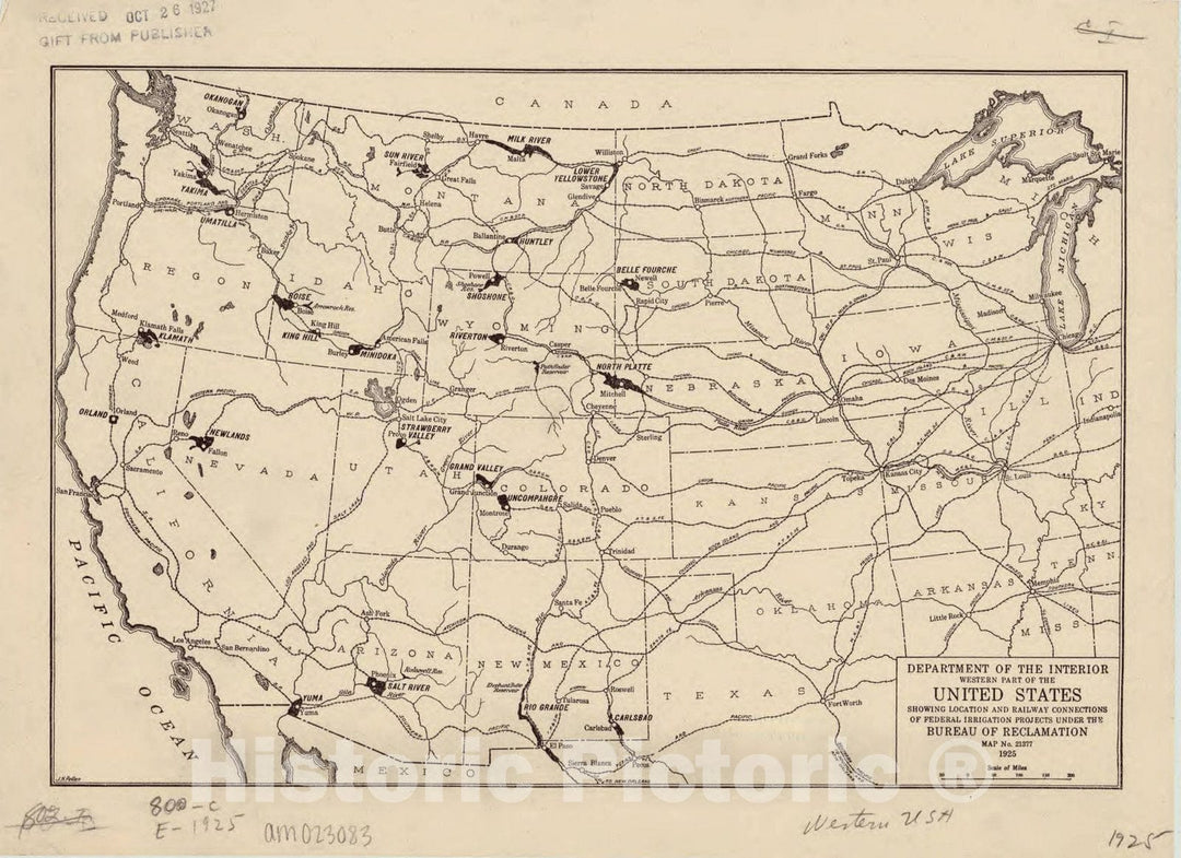 Map : United States, western 1925, Antique Vintage Reproduction