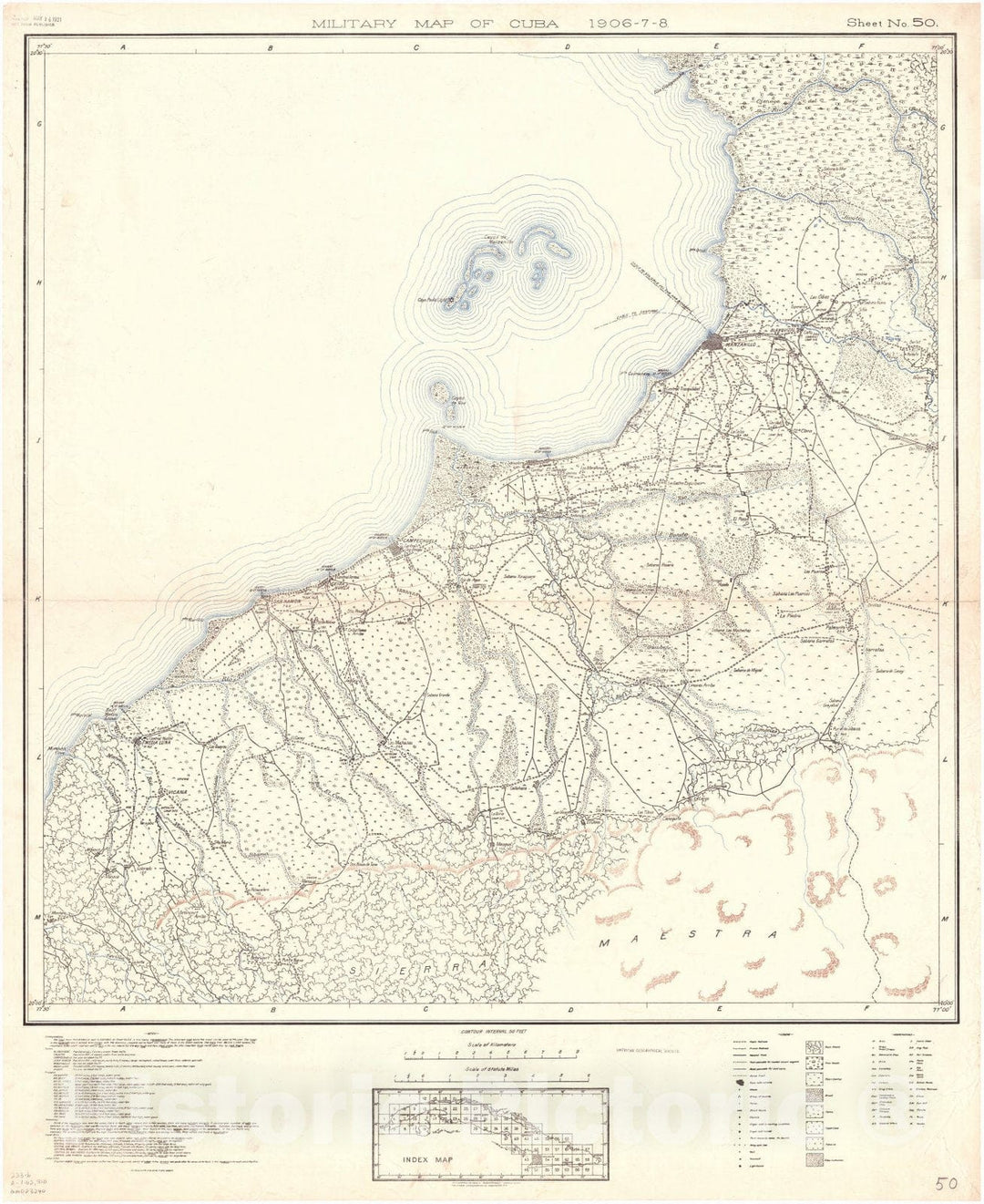 Map : Cuba 1906 1, Military map of Cuba , Antique Vintage Reproduction