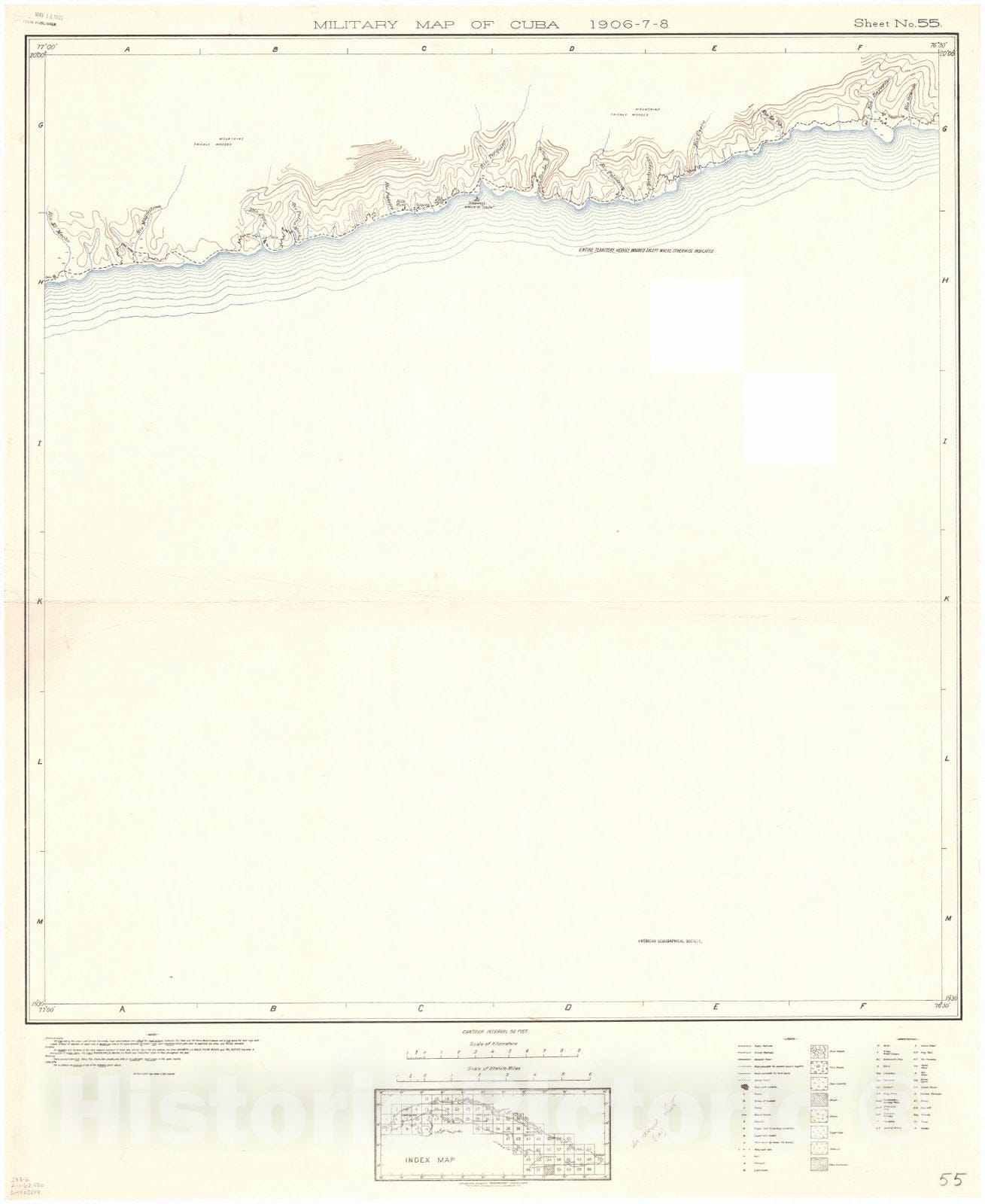 Map : Cuba 1906 23, Military map of Cuba , Antique Vintage Reproduction