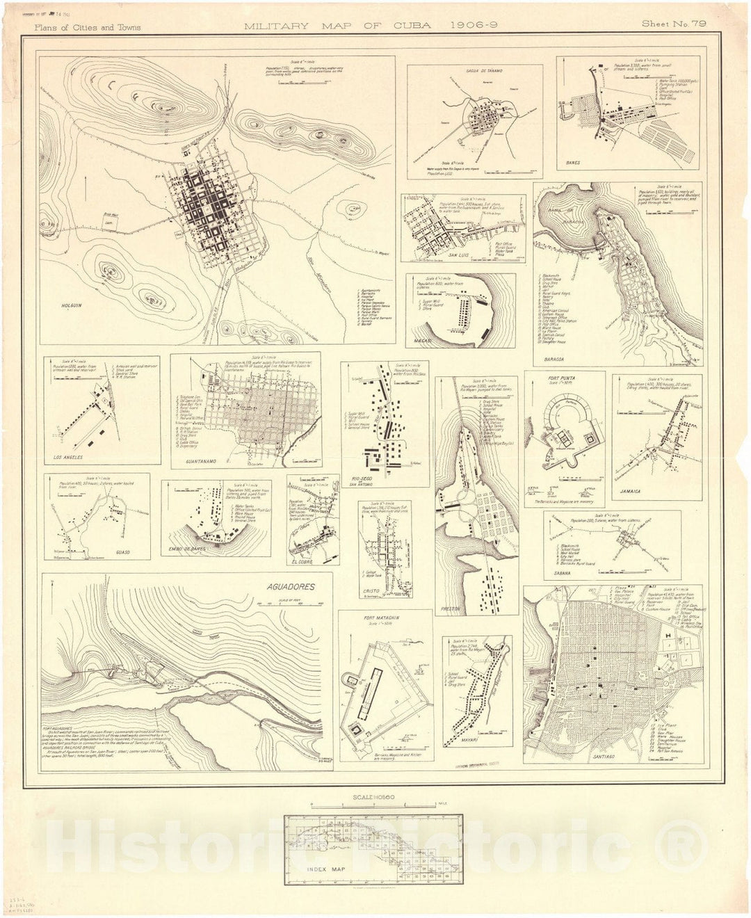 Map : Cuba 1906 34, Military map of Cuba , Antique Vintage Reproduction