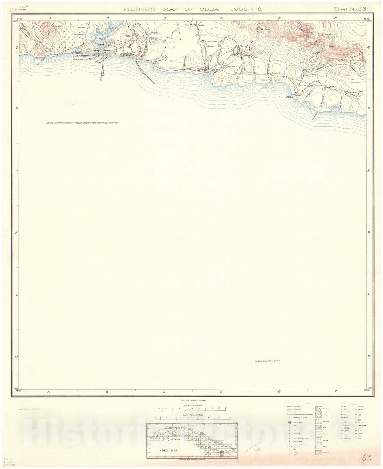 Map : Cuba 1906 45, Military map of Cuba , Antique Vintage Reproduction