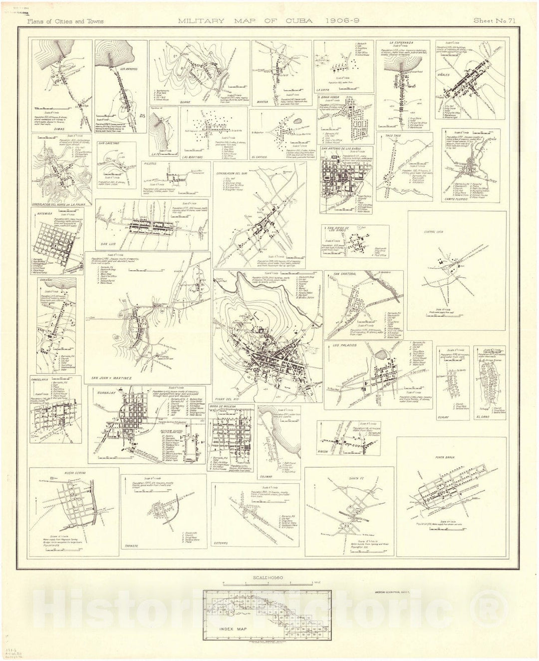 Map : Cuba 1906 67, Military map of Cuba , Antique Vintage Reproduction