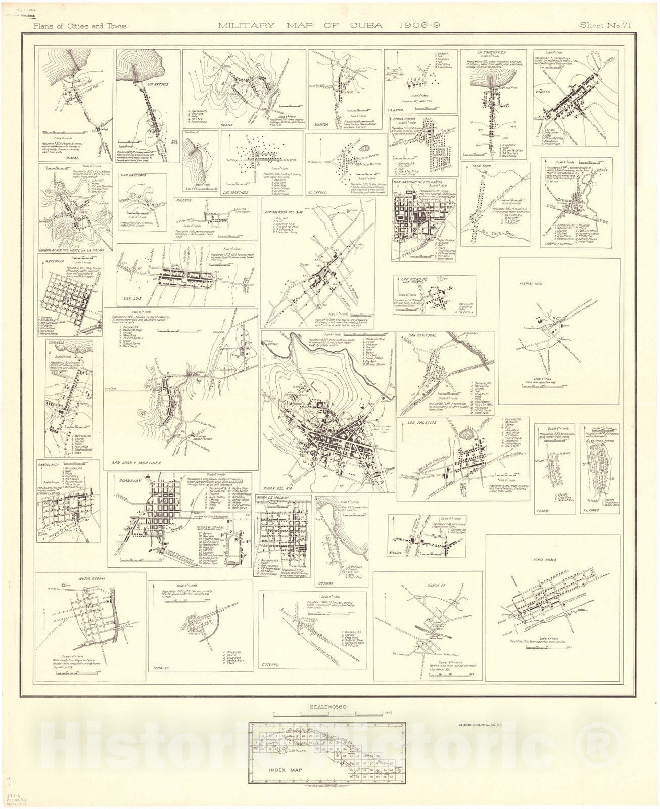 Map : Cuba 1906 67, Military map of Cuba , Antique Vintage Reproduction