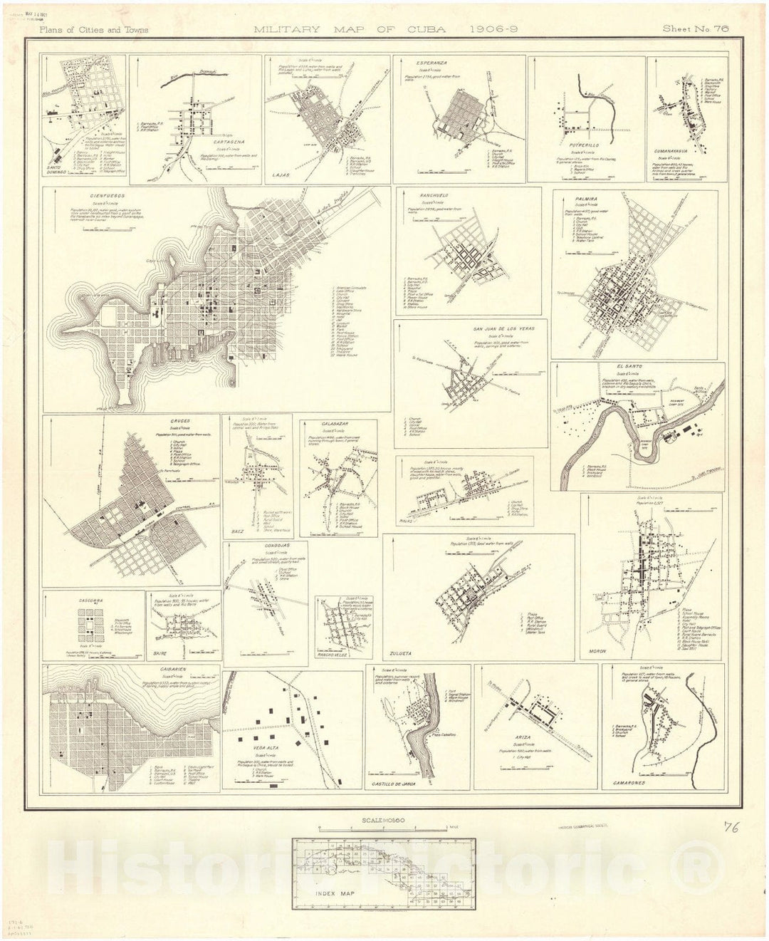 Map : Cuba 1906 7, Military map of Cuba , Antique Vintage Reproduction