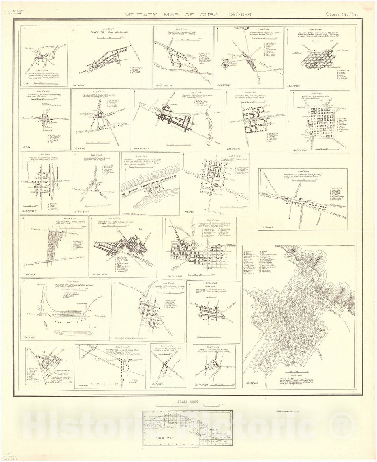 Map : Cuba 1906 9, Military map of Cuba , Antique Vintage Reproduction