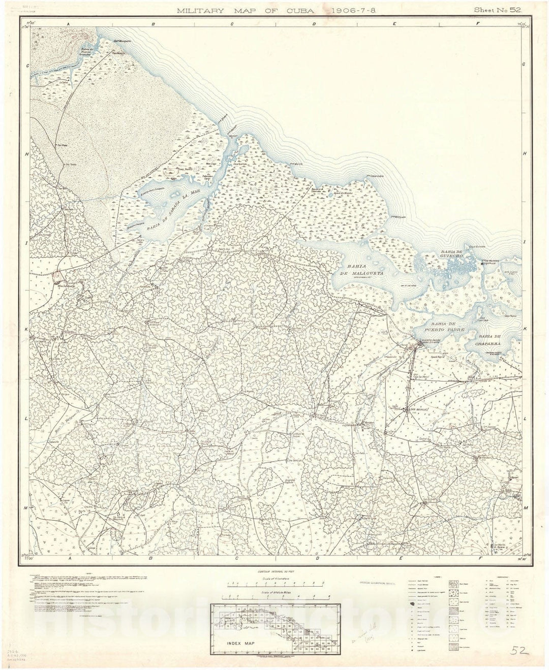 Map : Cuba 1906 10, Military map of Cuba , Antique Vintage Reproduction