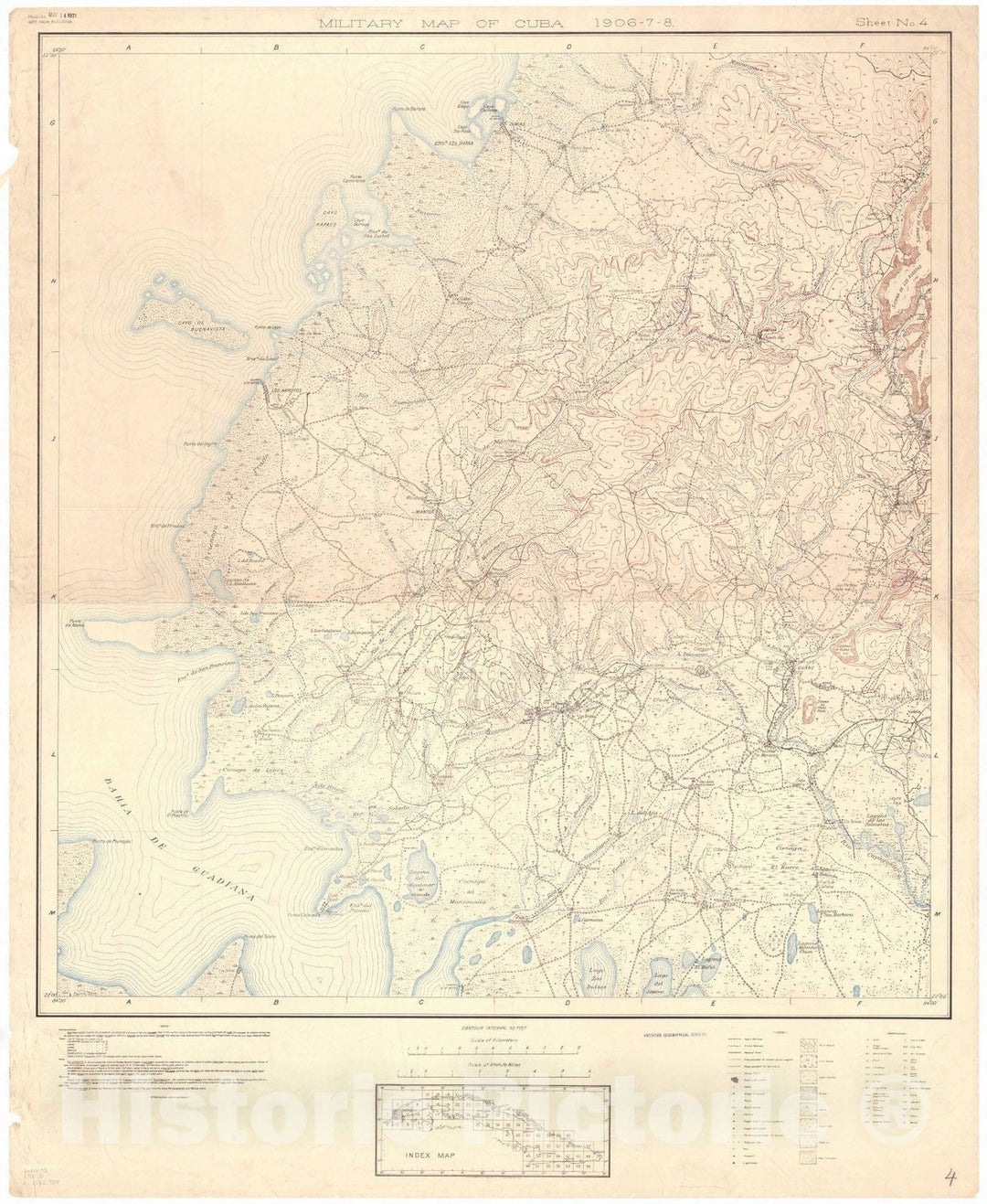 Map : Cuba 1906 13, Military map of Cuba , Antique Vintage Reproduction