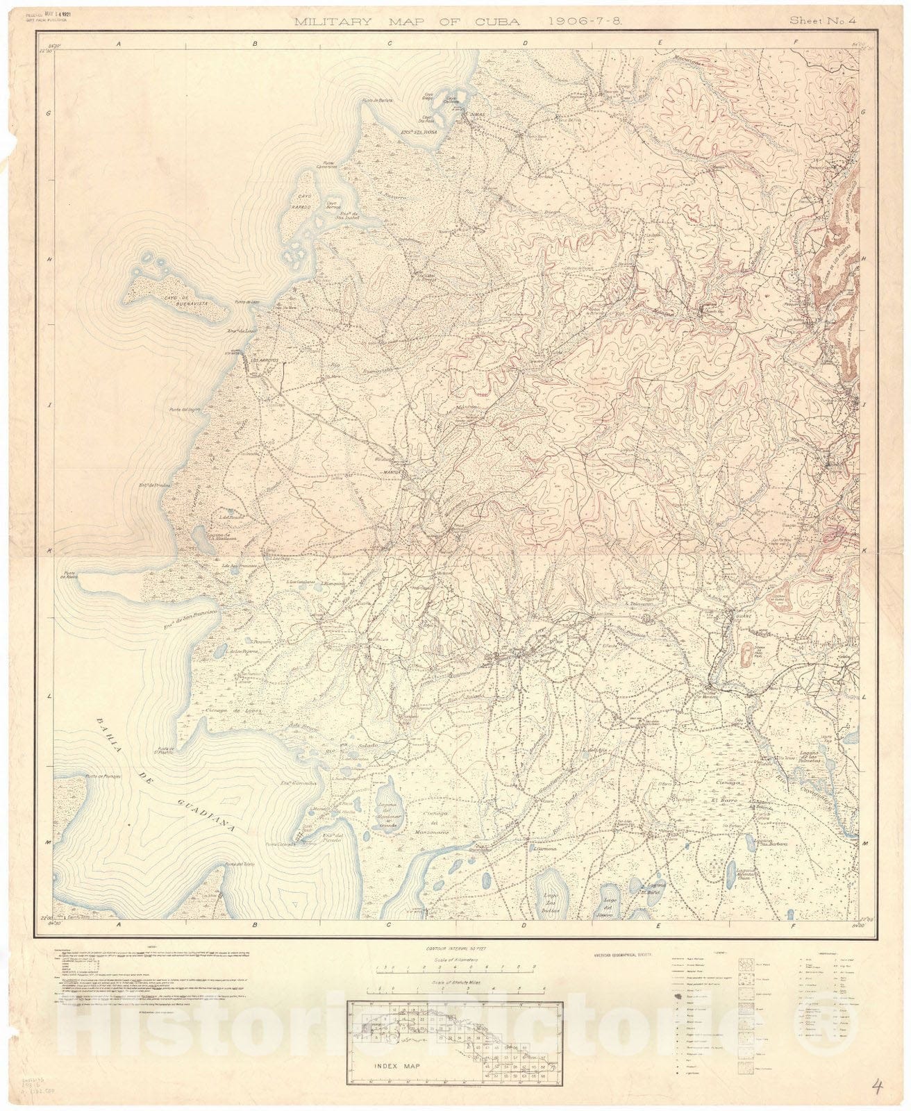 Map : Cuba 1906 13, Military map of Cuba , Antique Vintage Reproduction