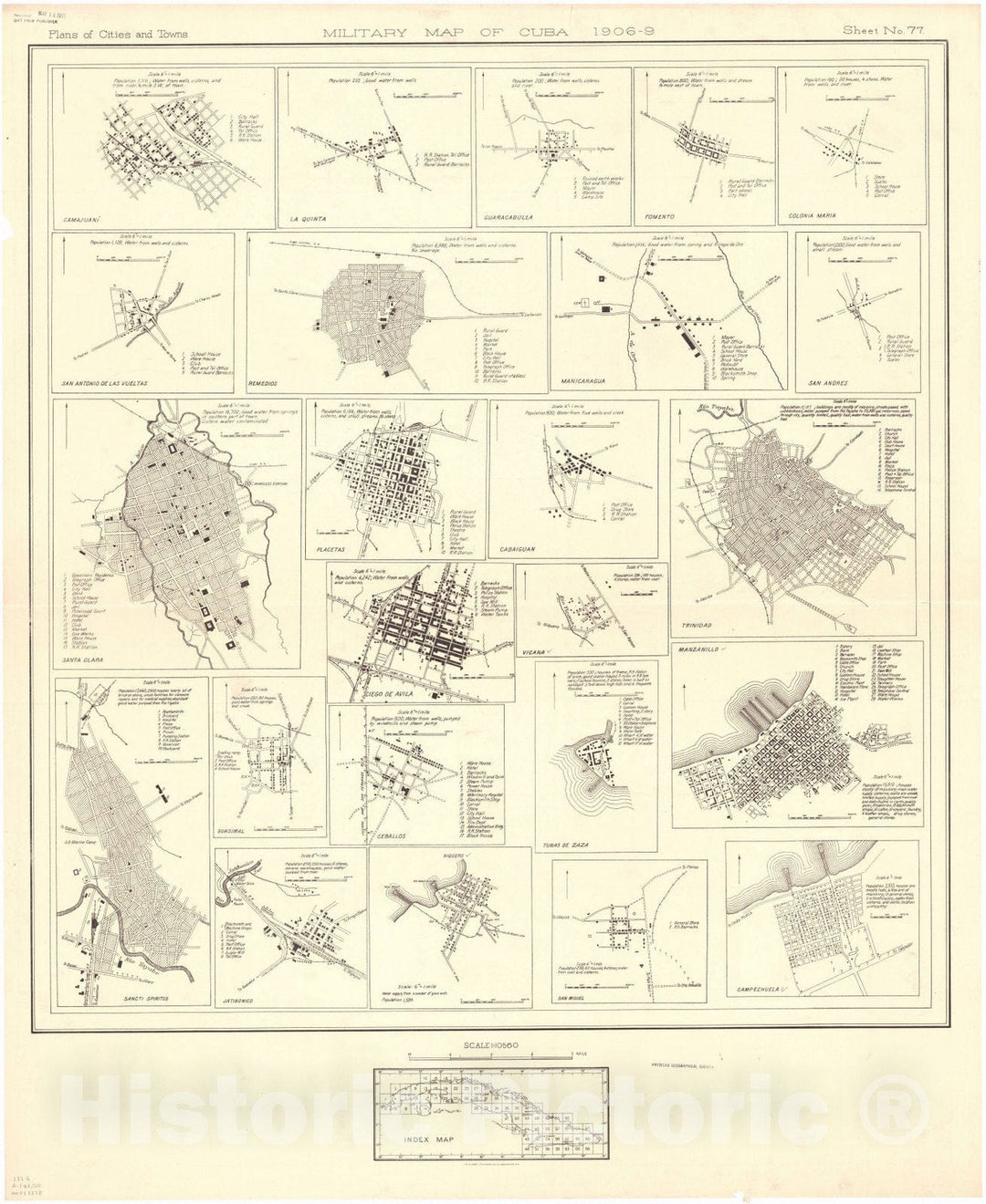 Map : Cuba 1906 14, Military map of Cuba , Antique Vintage Reproduction