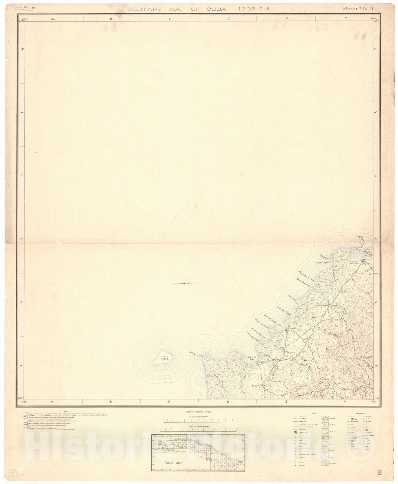 Map : Cuba 1906 17, Military map of Cuba , Antique Vintage Reproduction