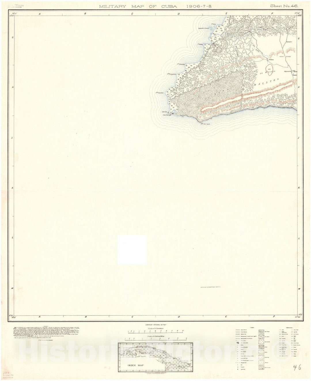 Map : Cuba 1906 18, Military map of Cuba , Antique Vintage Reproduction