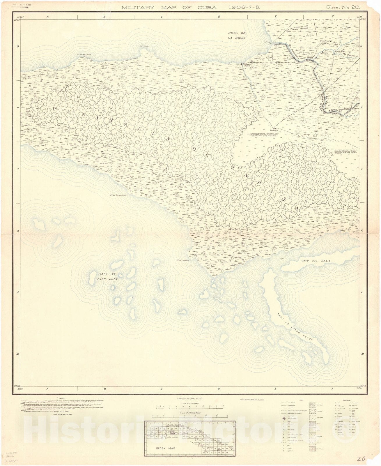 Map : Cuba 1906 20, Military map of Cuba , Antique Vintage Reproduction