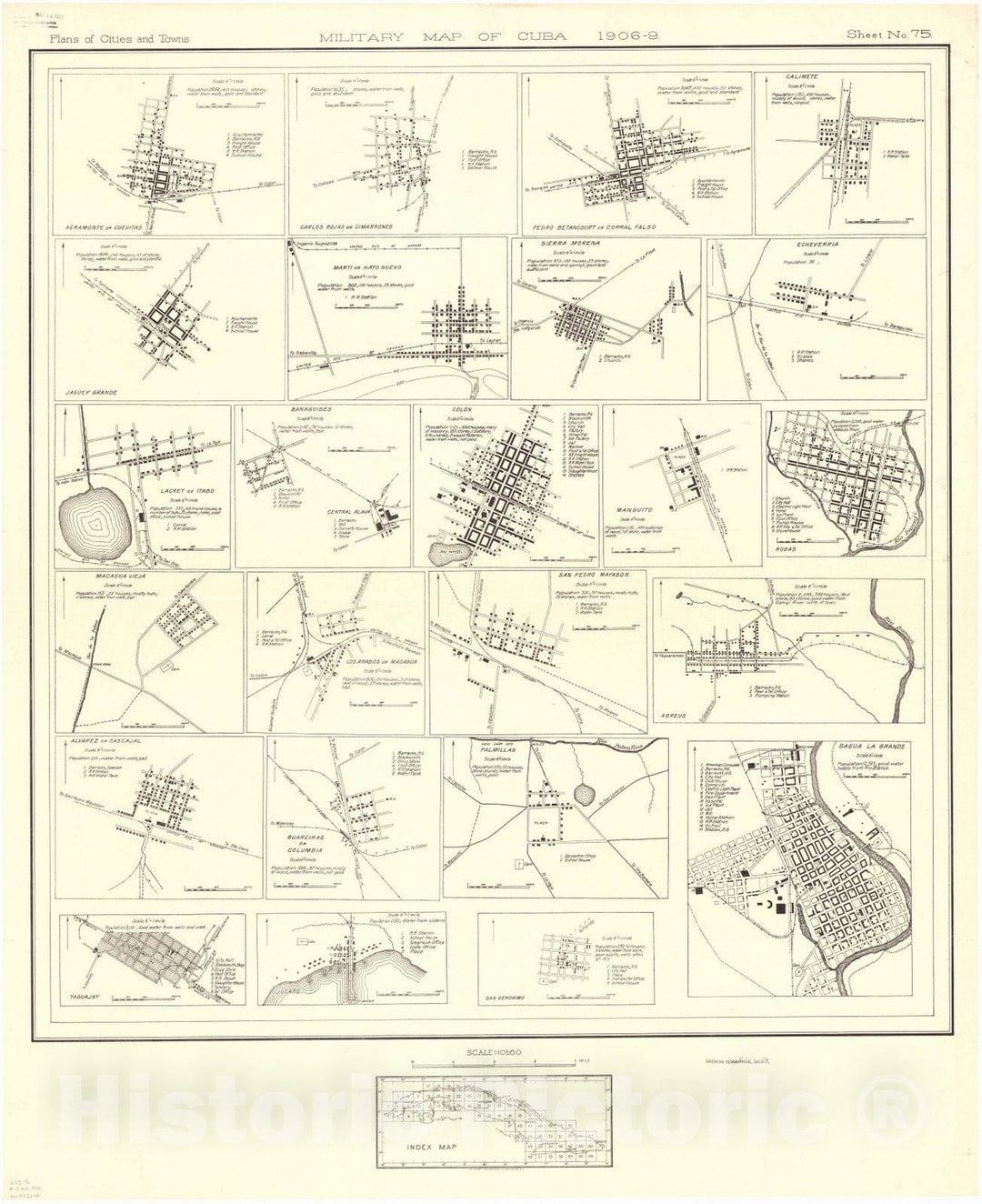 Map : Cuba 1906 21, Military map of Cuba , Antique Vintage Reproduction