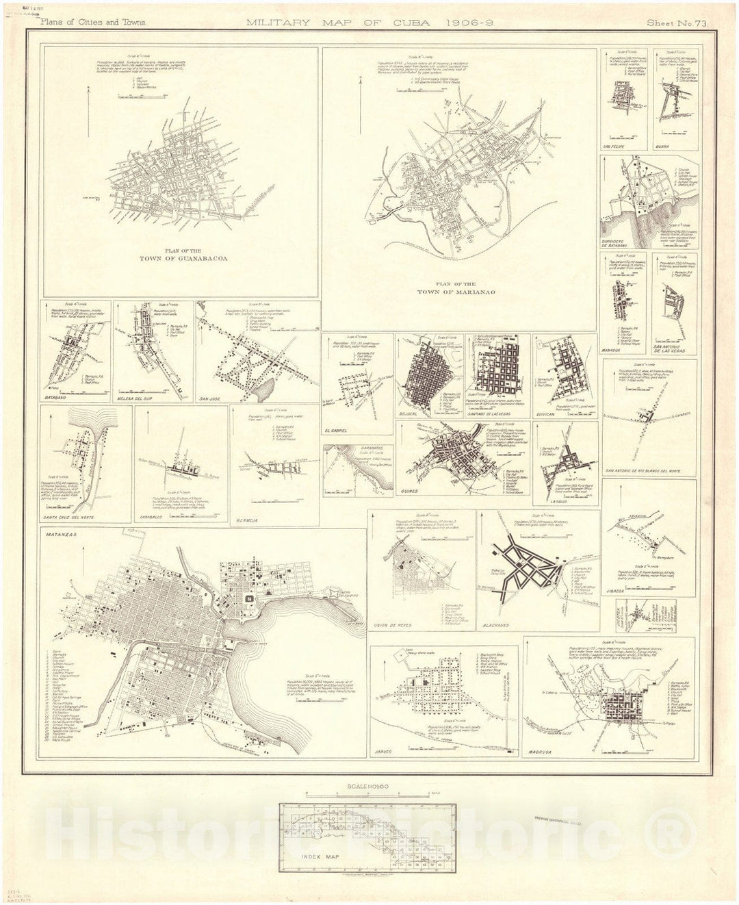 Map : Cuba 1906 35, Military map of Cuba , Antique Vintage Reproduction